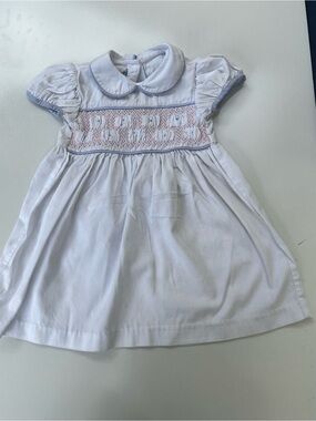 Classic White Smocked Baby Dress with Pink Detail